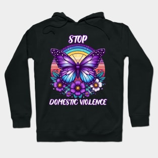 Stop Domestic Violence Purple Retro Rainbow Flowers Hoodie